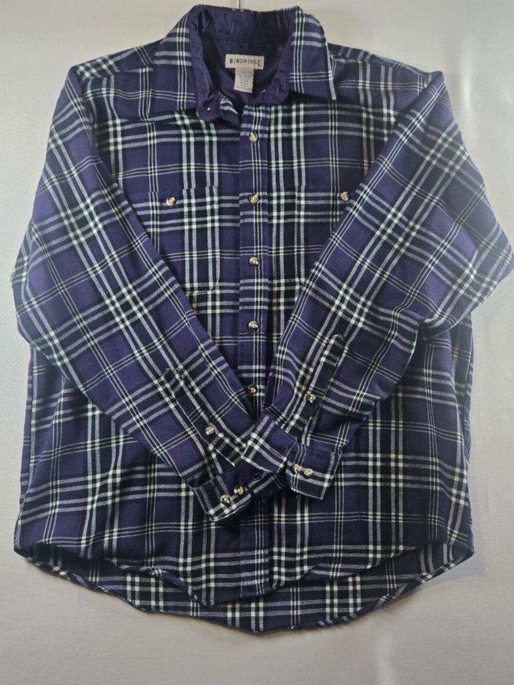 Vintage Windridge Men's L Purple Plaid Flannel Shirt Acrylic Made Korea 80s 90s